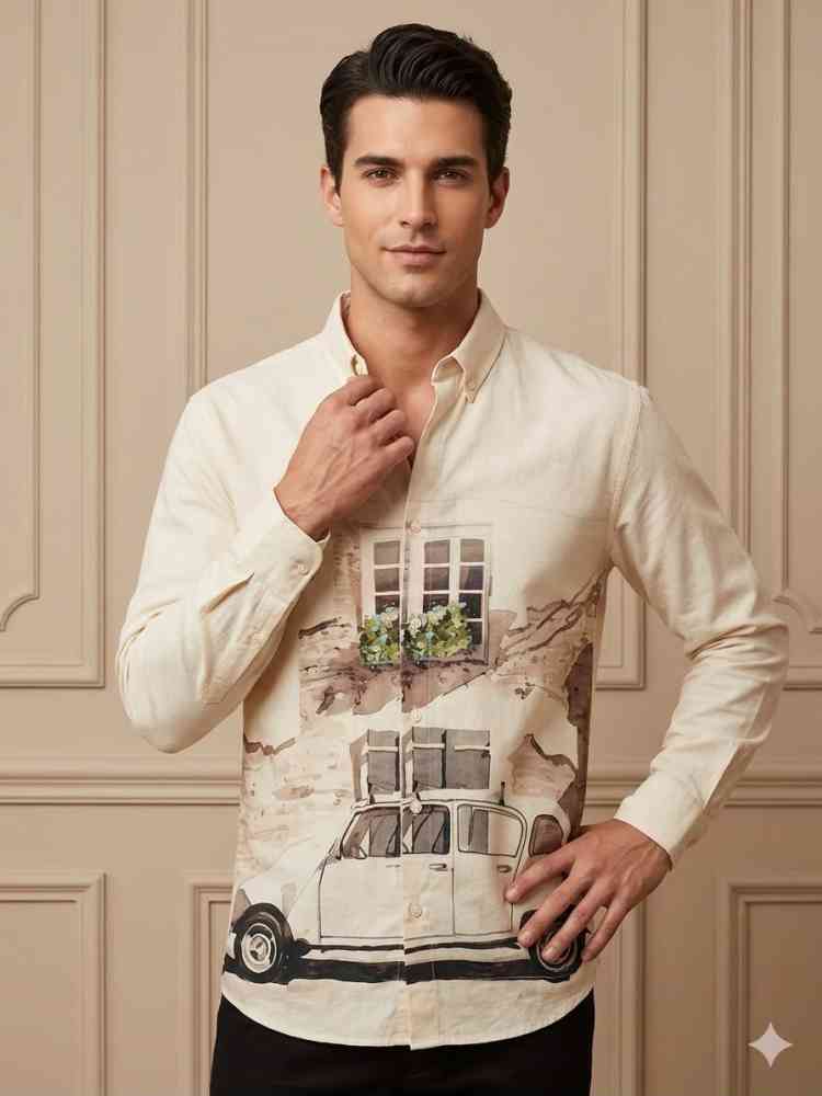 Cream Zara Red Premium Qaulity Cotton Shirt