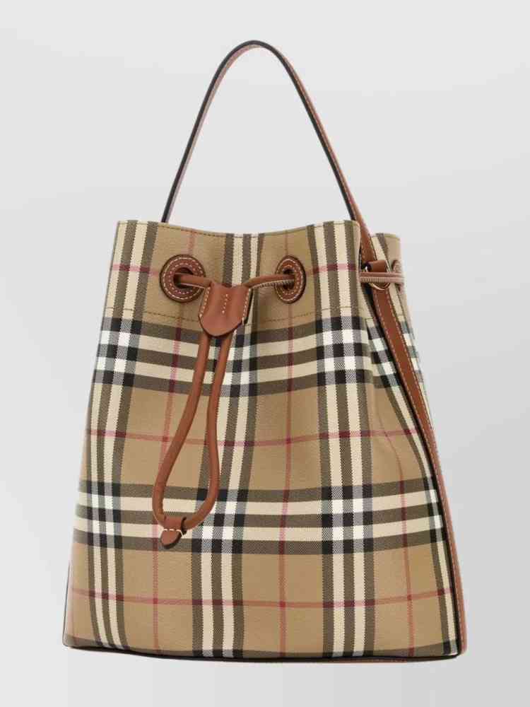 Burberry Dark Birch Brown Checked Bucket Bag-thumb-1