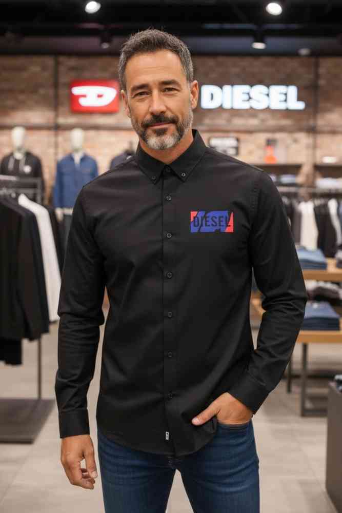 Diesel Embroidered Black Premium Cotton Shirt-thumb-1