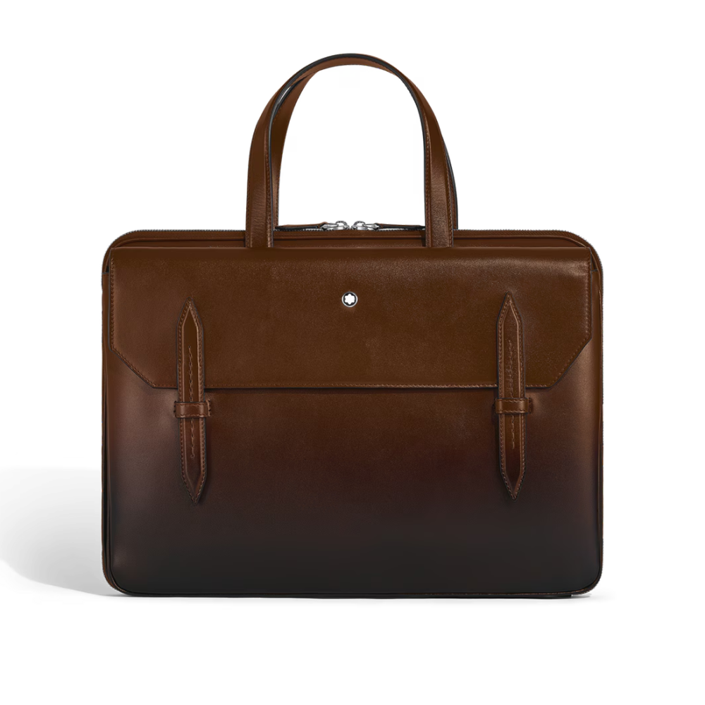 Montblanc Brown Sartorial Leather Thin Briefcase-thumb-0