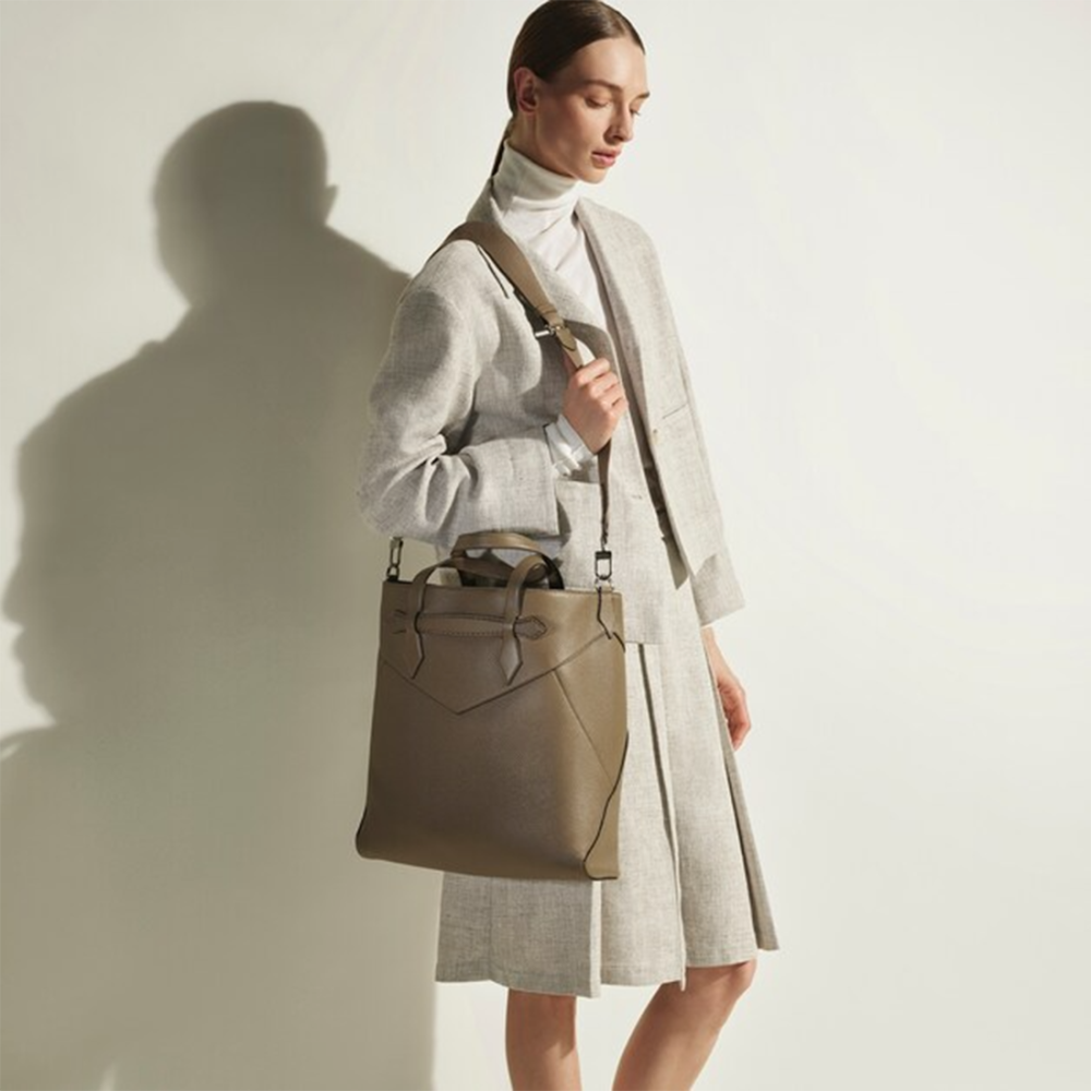 Montblanc Brown Leather Envelope Tote Bag-thumb-7