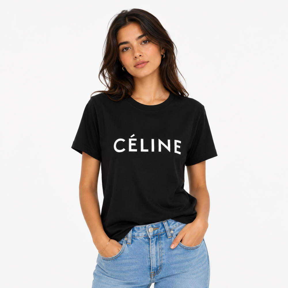 Black Celine White Premium Quality Women T-shirt