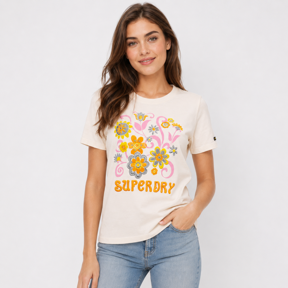 Superdry Cream Premium Quality Women T-shirt-thumb-0