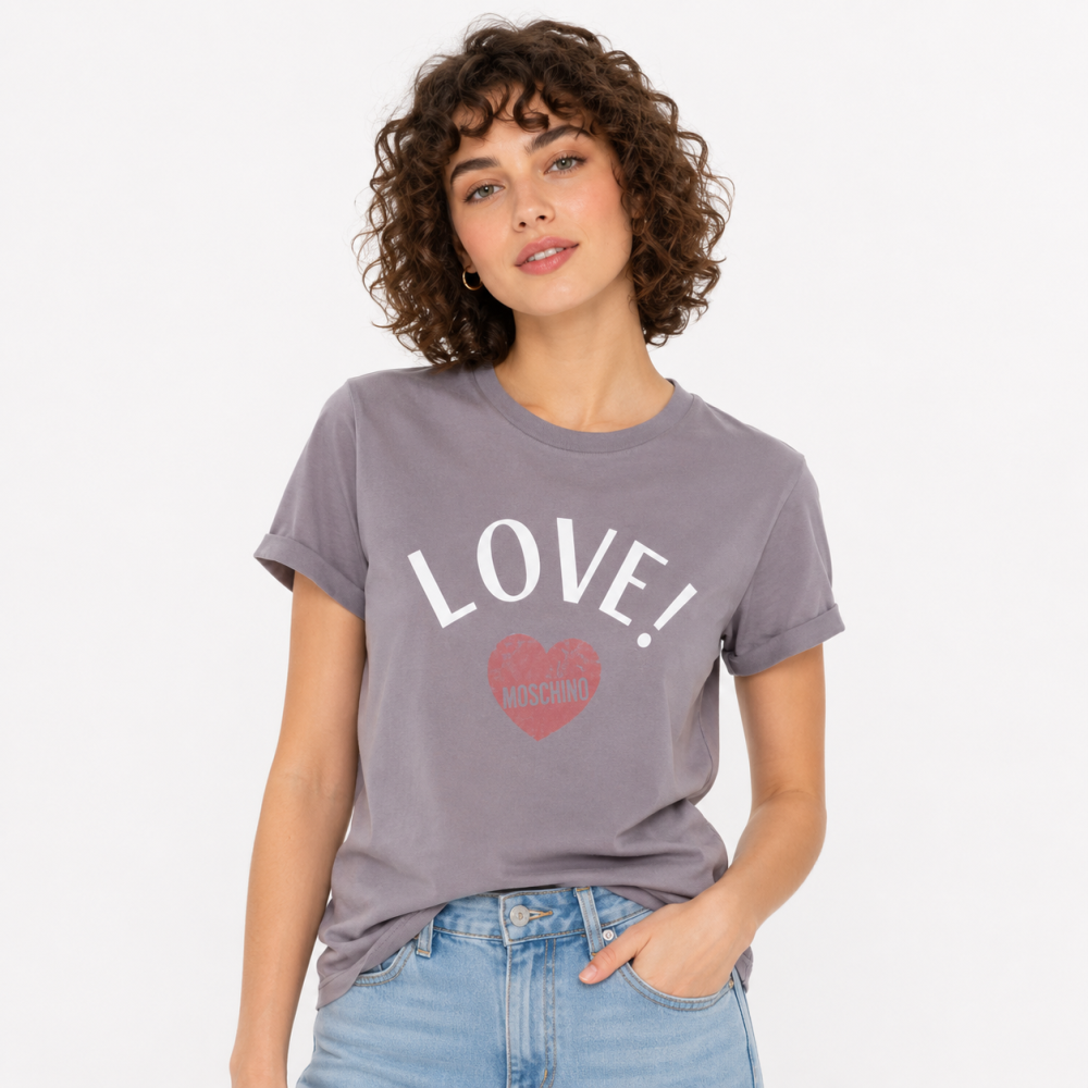 Purple Moschino White Premium Quality Women T-shirt