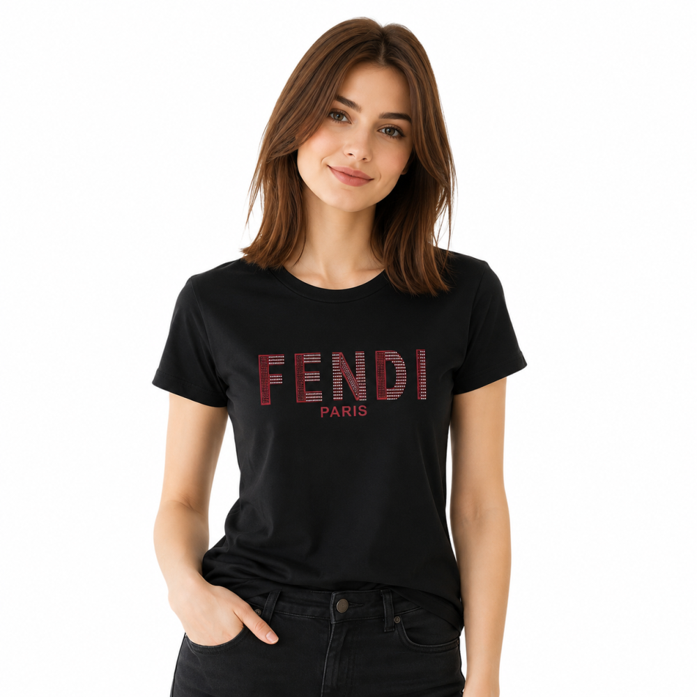 Fendi Logo Black Cotton T-Shirt-thumb-0