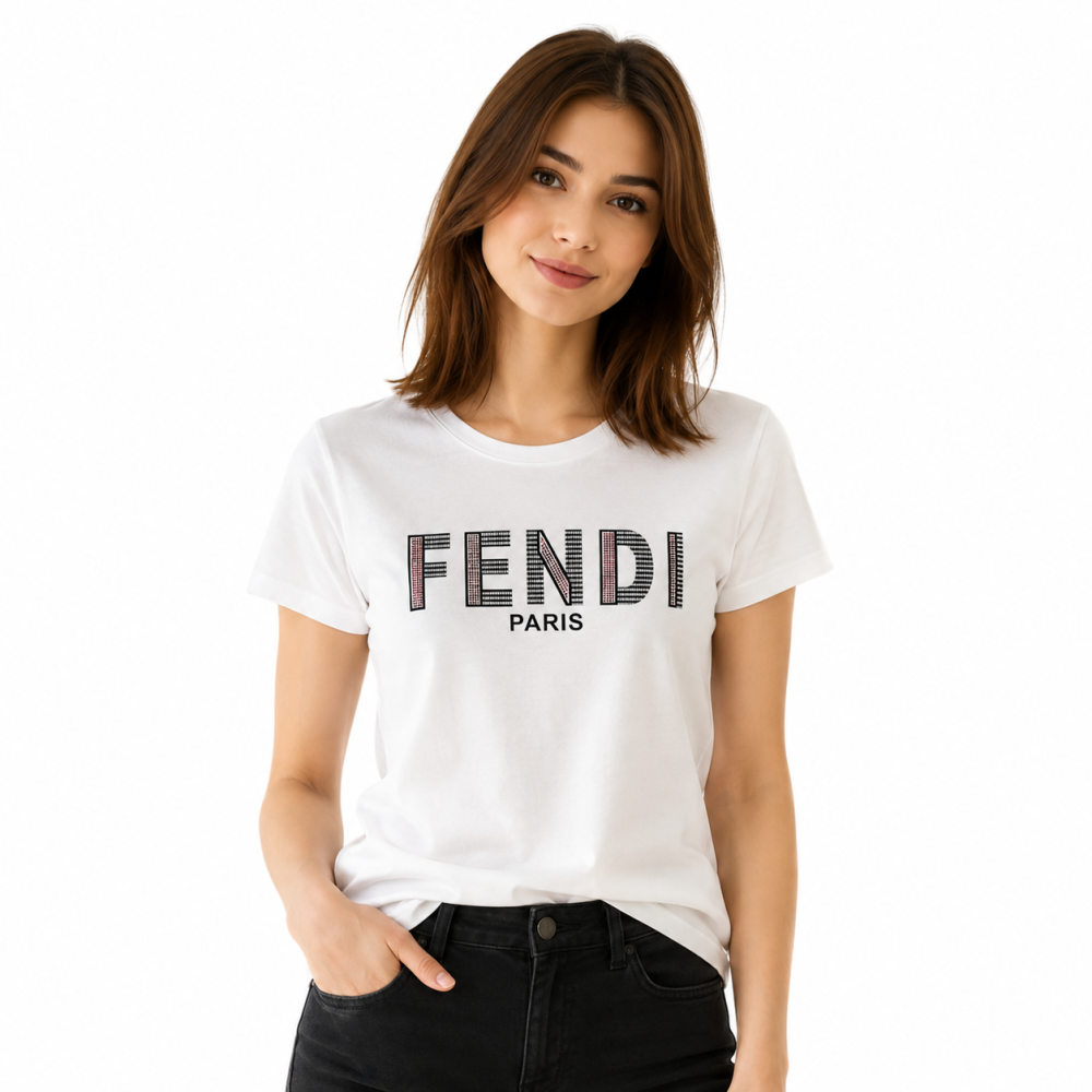 White Fendi Logo Black Cotton T-Shirt
