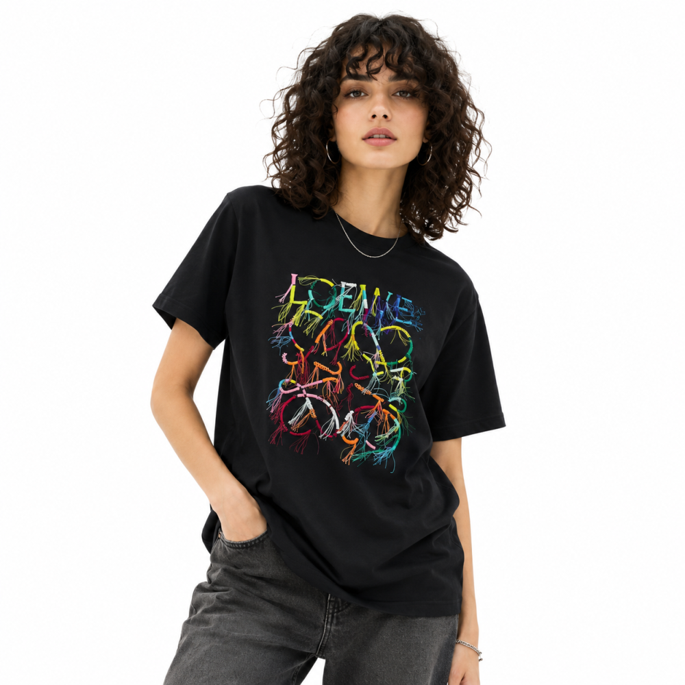 Black Loewe Anagram Logo White Premium Quality T-Shirt