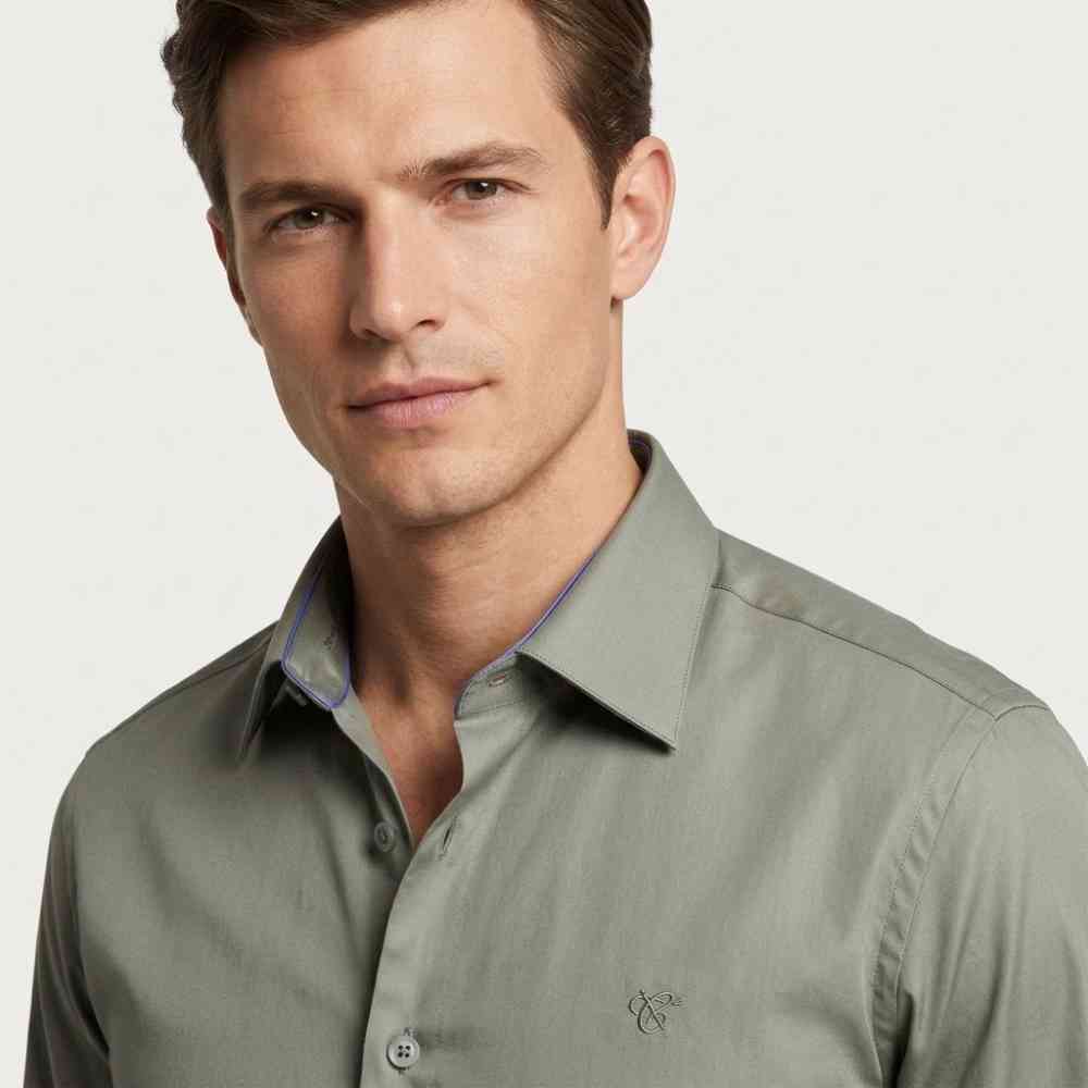 Green Canali Beige Premium Cotton Shirt