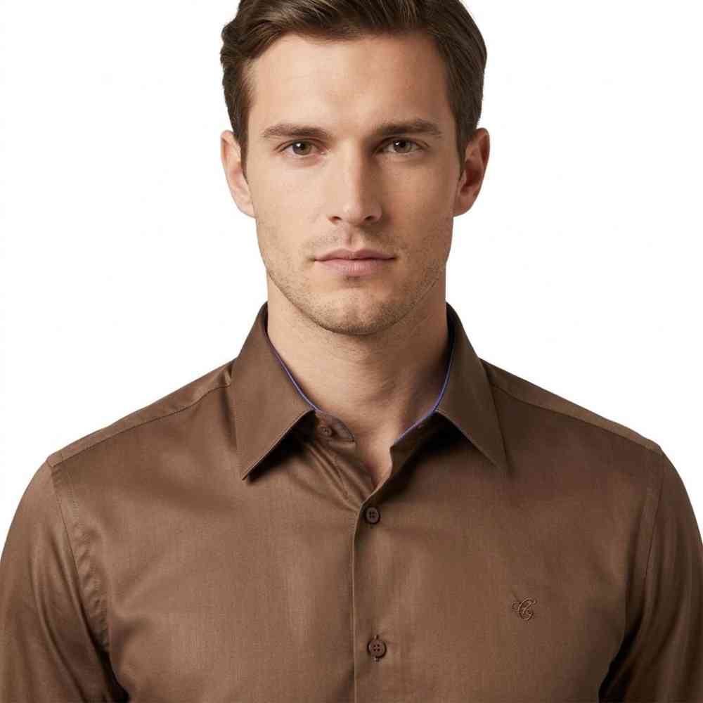 Brown Canali Beige Premium Cotton Shirt