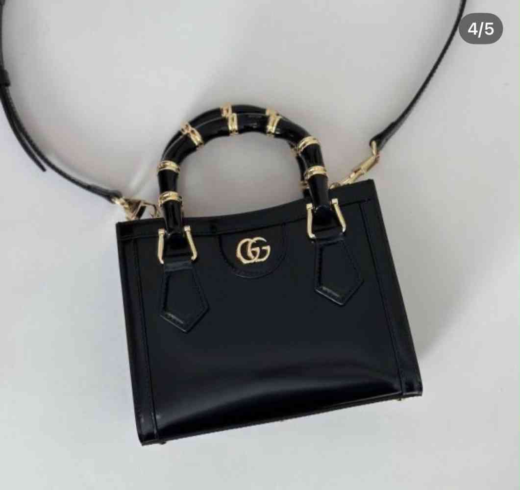Black Gucci GG Supreme Red Diana Acrylic Tote Bag