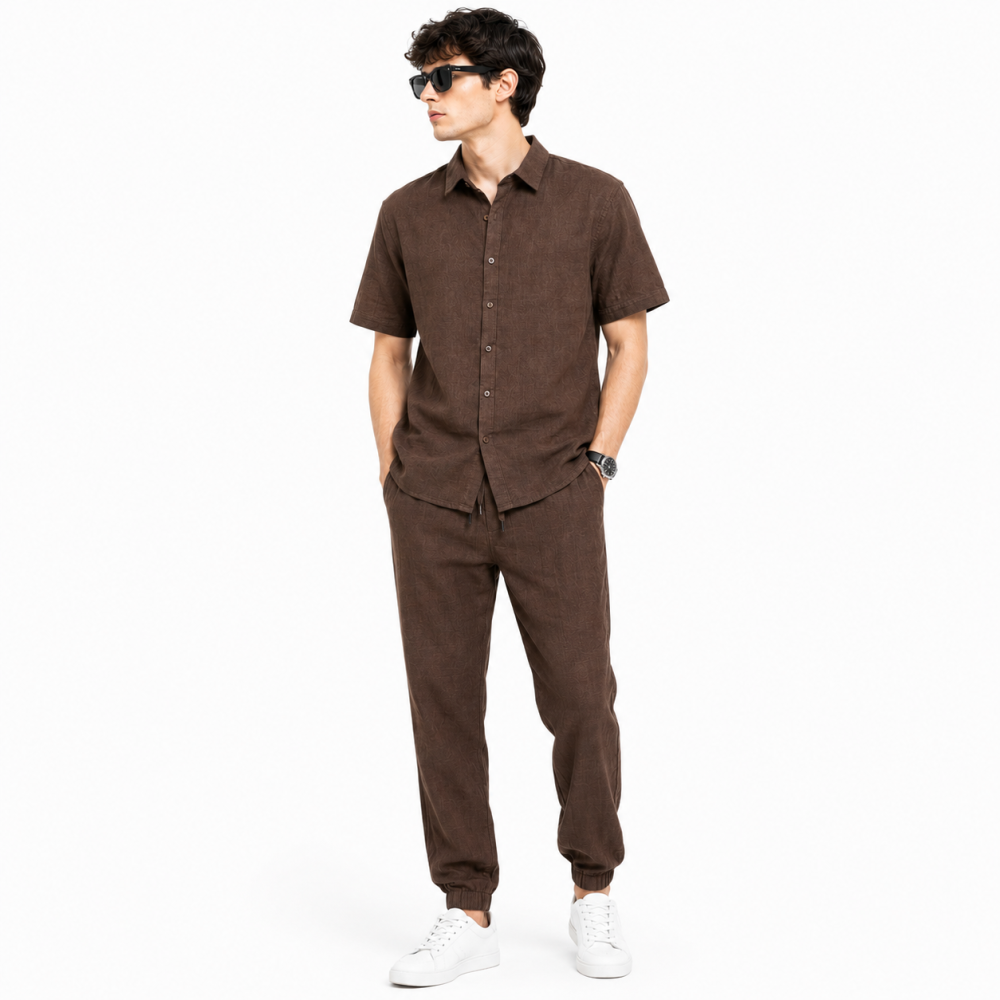 Polo Ralph Lauren Linen Brown Short-Sleeve Shirt & Trousers Co-ord Set-thumb-0