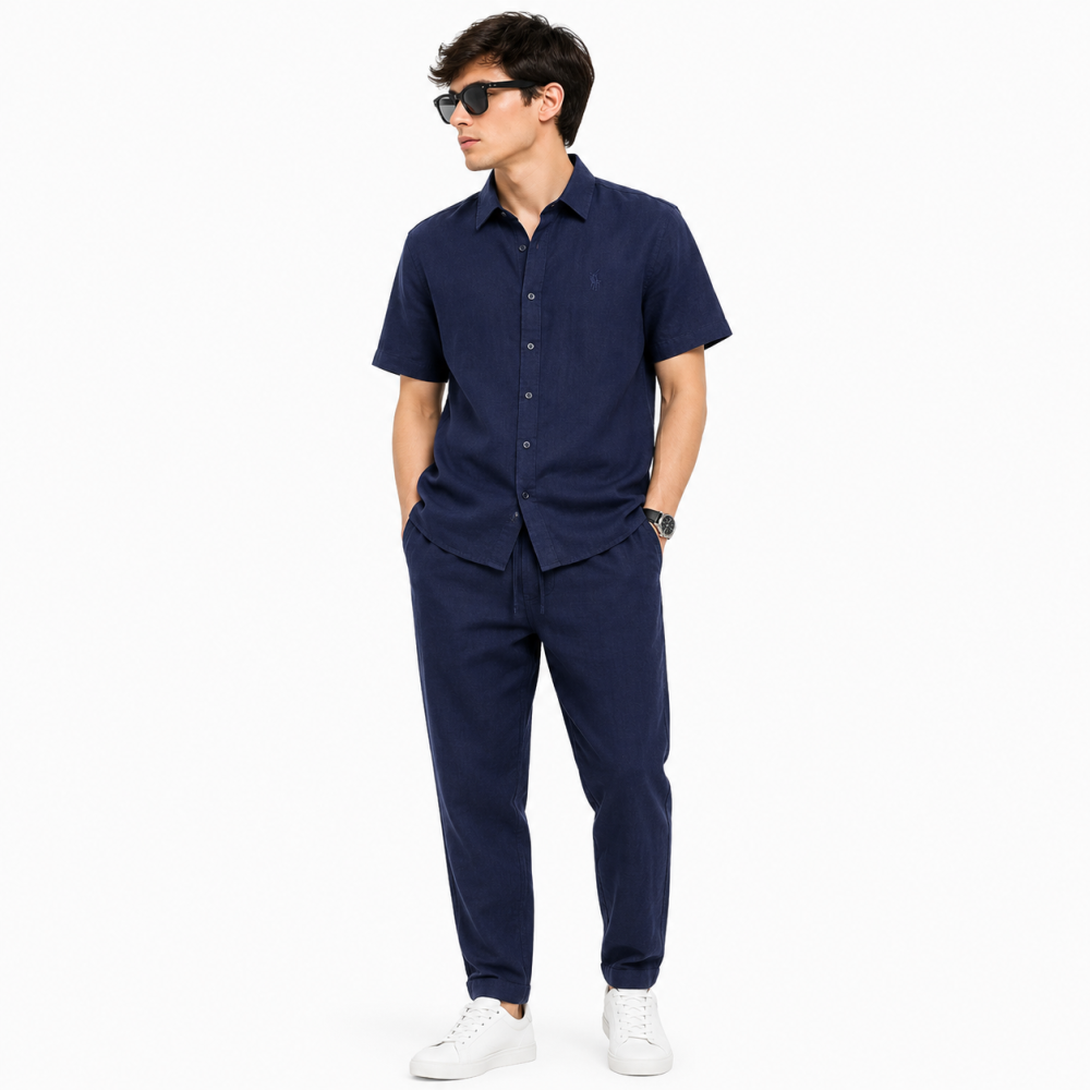 Blue Polo Ralph Lauren Linen White Short-Sleeve Shirt & Trousers Co-ord Set