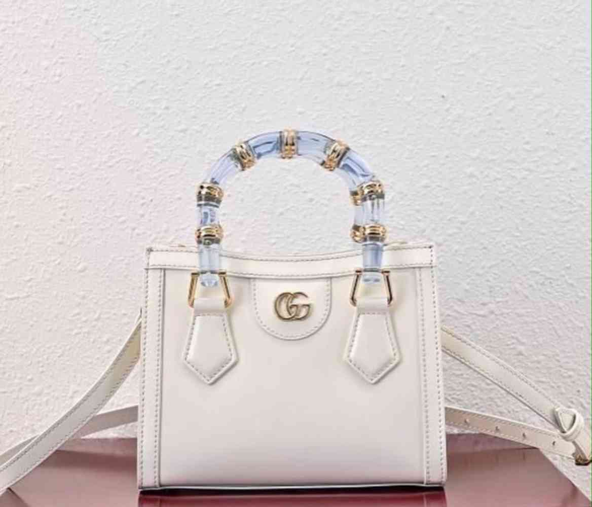 White Gucci GG Supreme Red Diana Acrylic Tote Bag