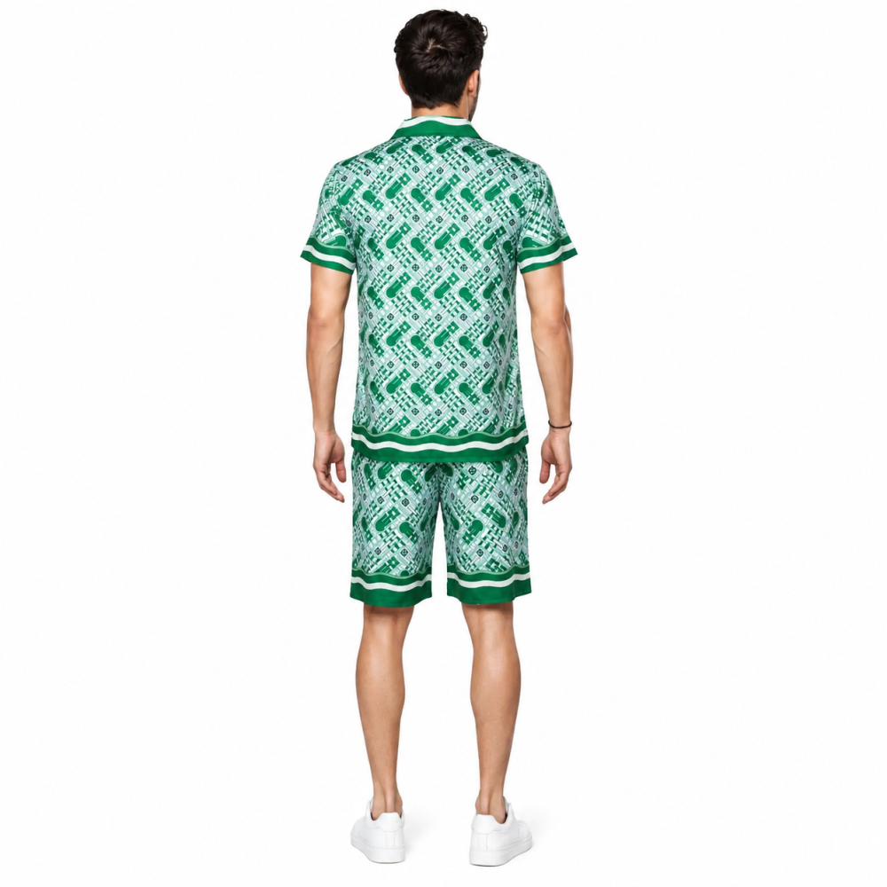 Casablanca Paris Green & White Mens Shirt & Shorts Combo-2
