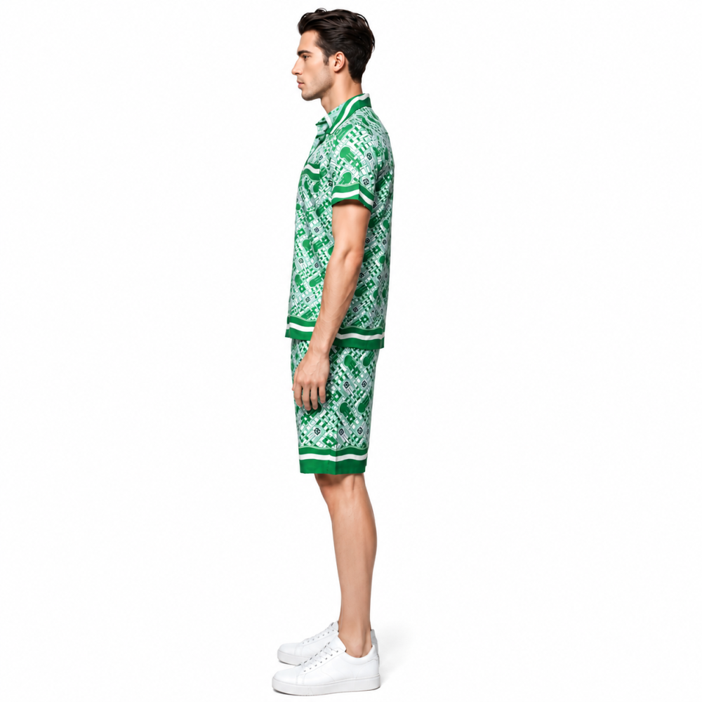 Casablanca Paris Green & White Mens Shirt & Shorts Combo-1