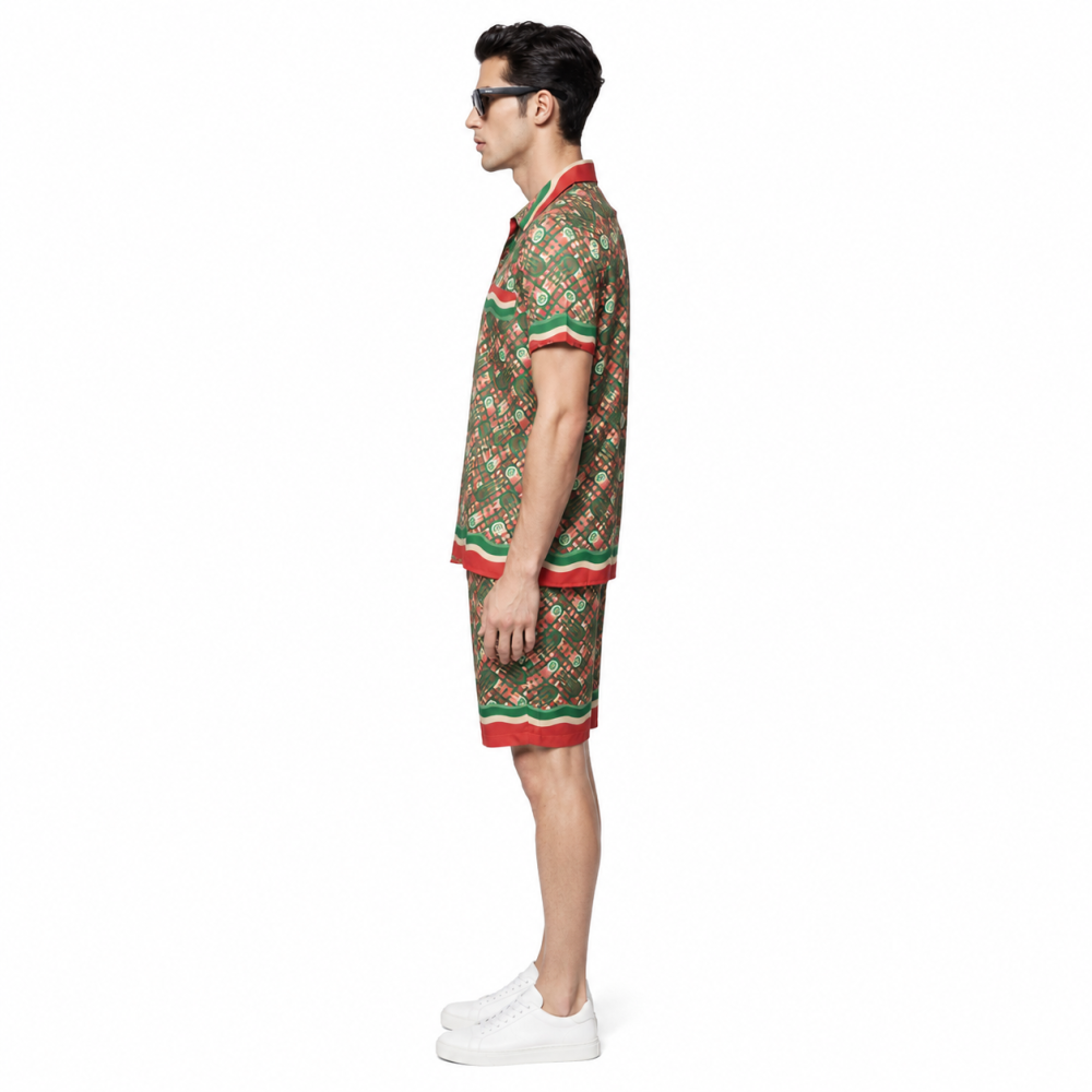 Casablanca Paris Red & Green Mens Shirt & Shorts Combo-thumb-2