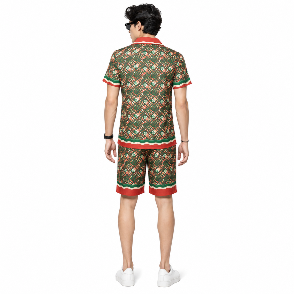 Casablanca Paris Red & Green Mens Shirt & Shorts Combo-thumb-1
