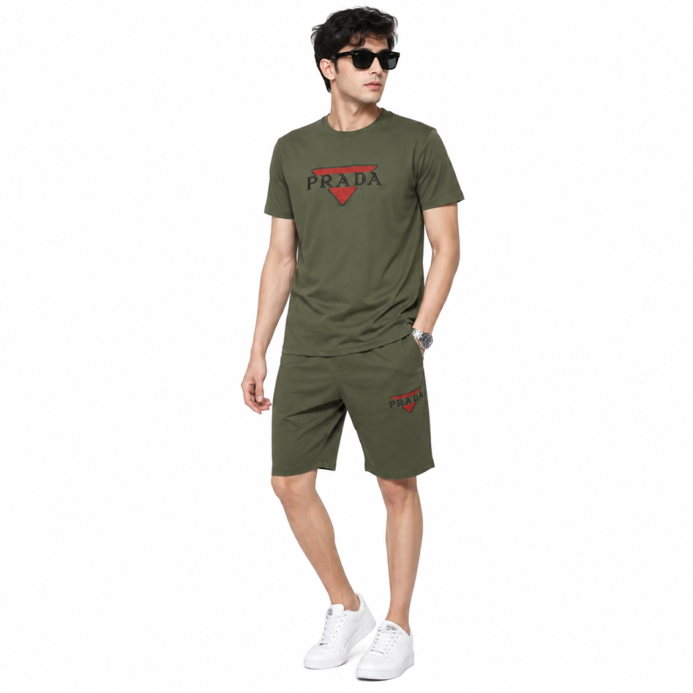 Prada Green Premium Quality Men's Half Sleeve T-shirt & Shorts-thumb-0
