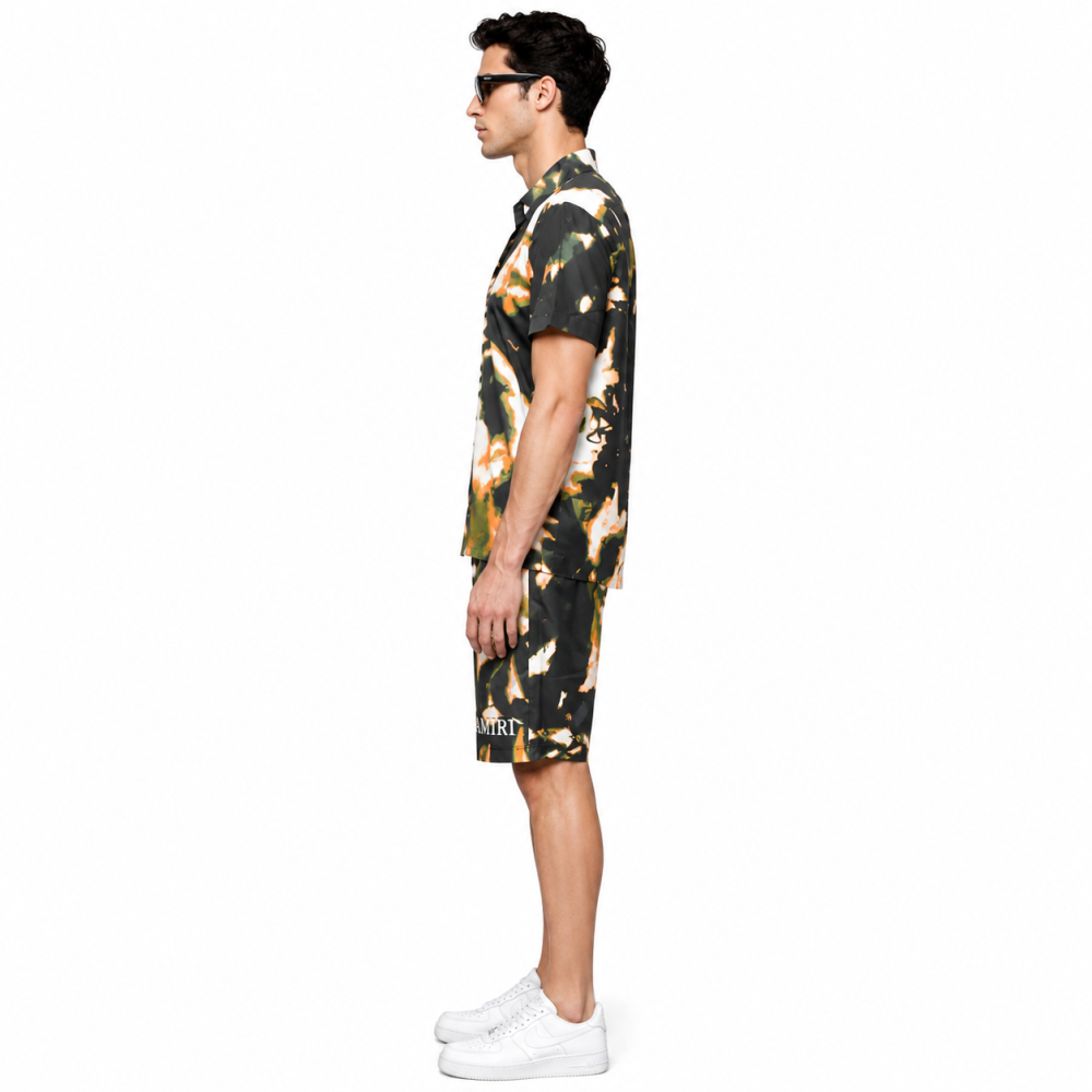 Amiri Fashion Printing Premium Quality Men's Short Sleeve Shirt & Shorts Combo-thumb-2