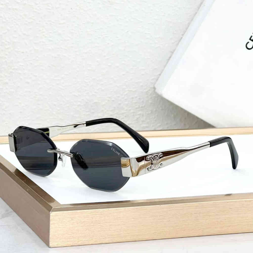 Dark Grey Celine Triomphe Brown Rimless Metal Sunglasses CL42119U
