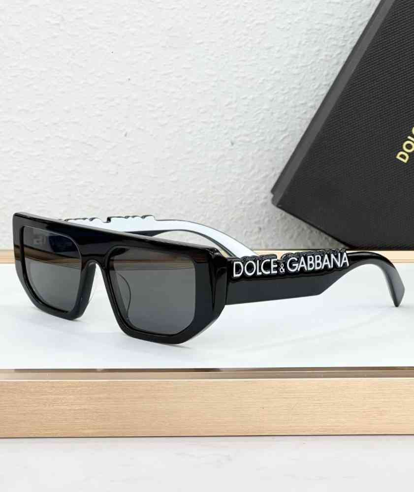 Black & White Dolce & Gabbana DG Logo Rectangular Black & Brown Sunglasses DG 6203