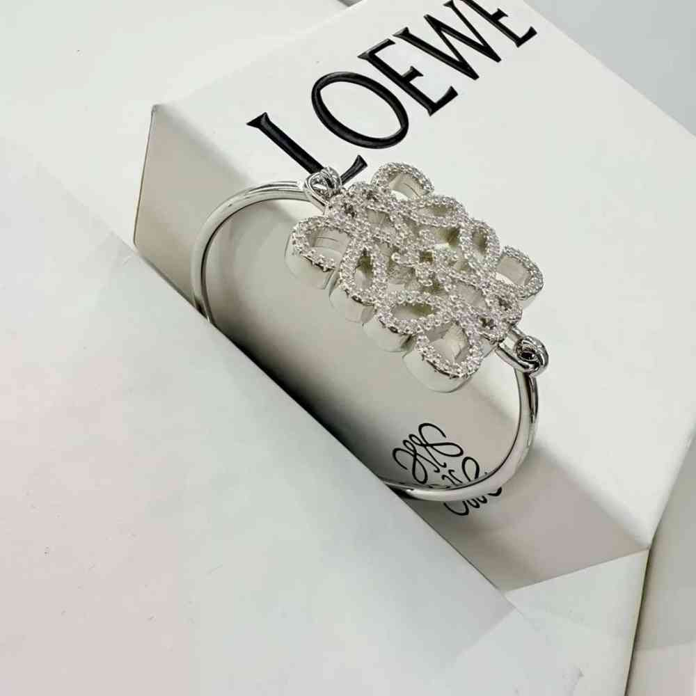 Silver Loewe Anagram Gold Crystal Bangle Bracelet