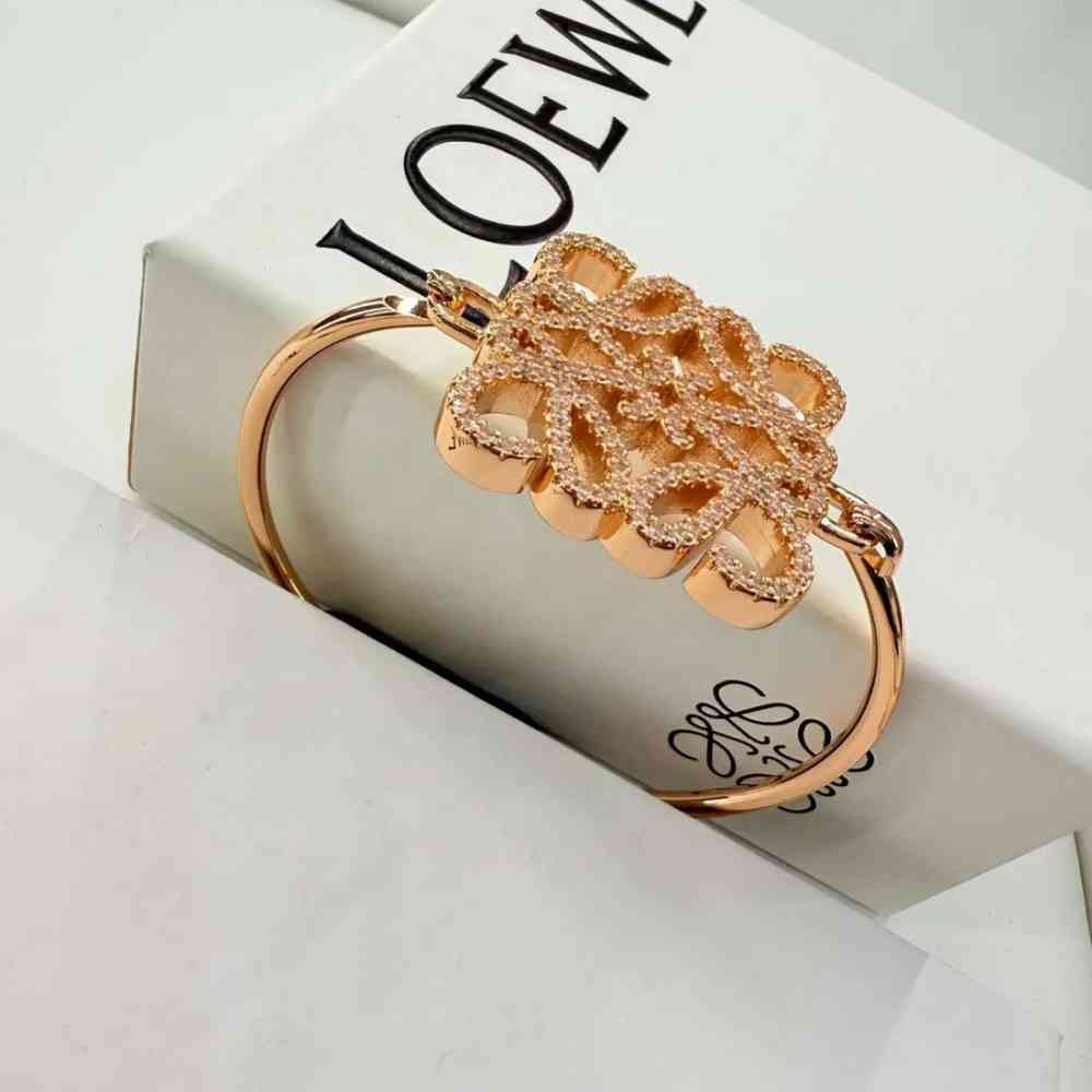Rosegold Loewe Anagram Gold Crystal Bangle Bracelet