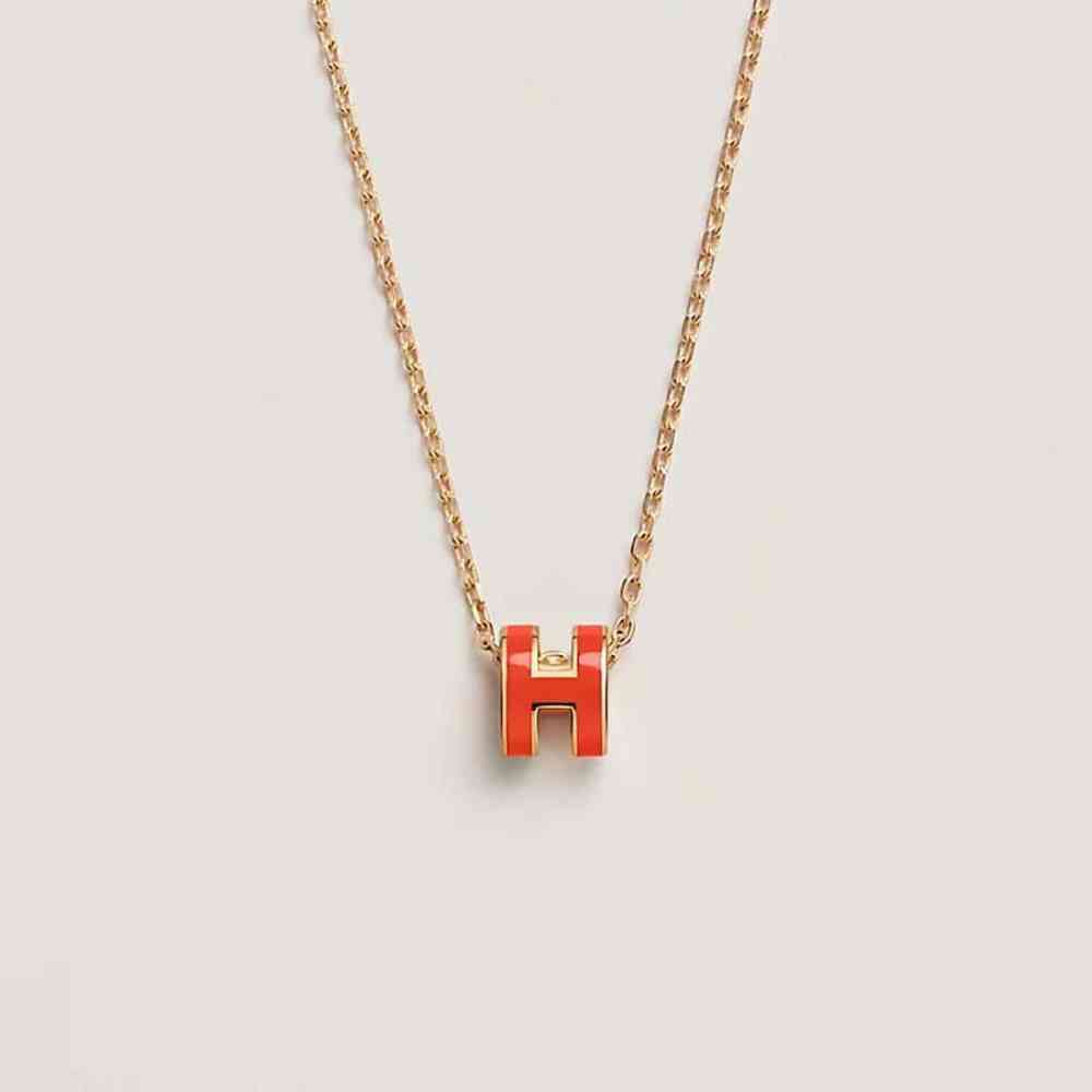 Hermès Mini Pop Orange H Pendant Necklace
