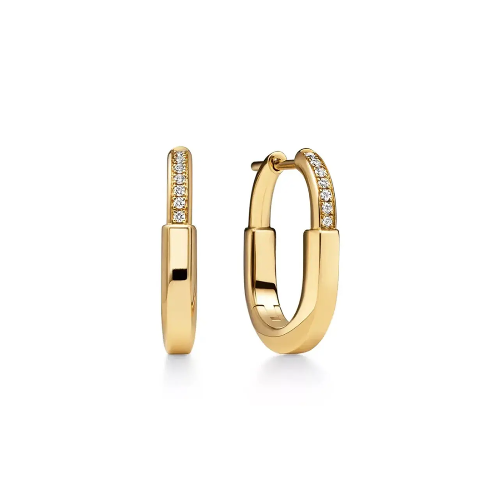 Gold Tiffany Lock Small 18k Rose Gold With Diamond Earrings