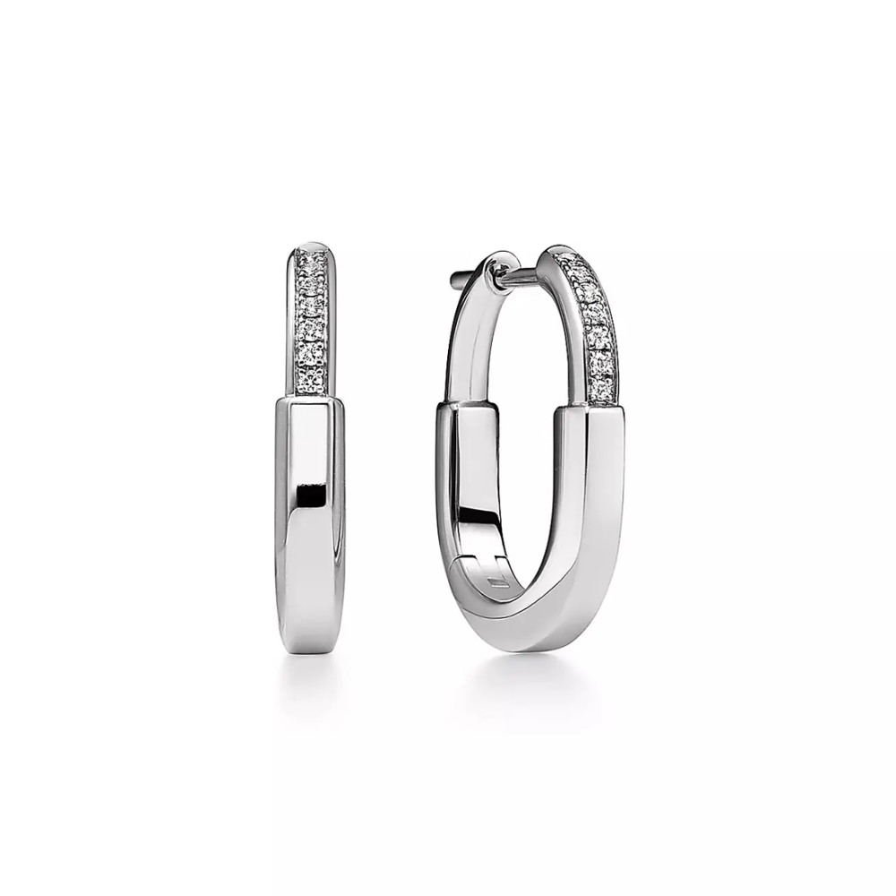 Silver Tiffany Lock Small 18k Rose Gold With Diamond Earrings
