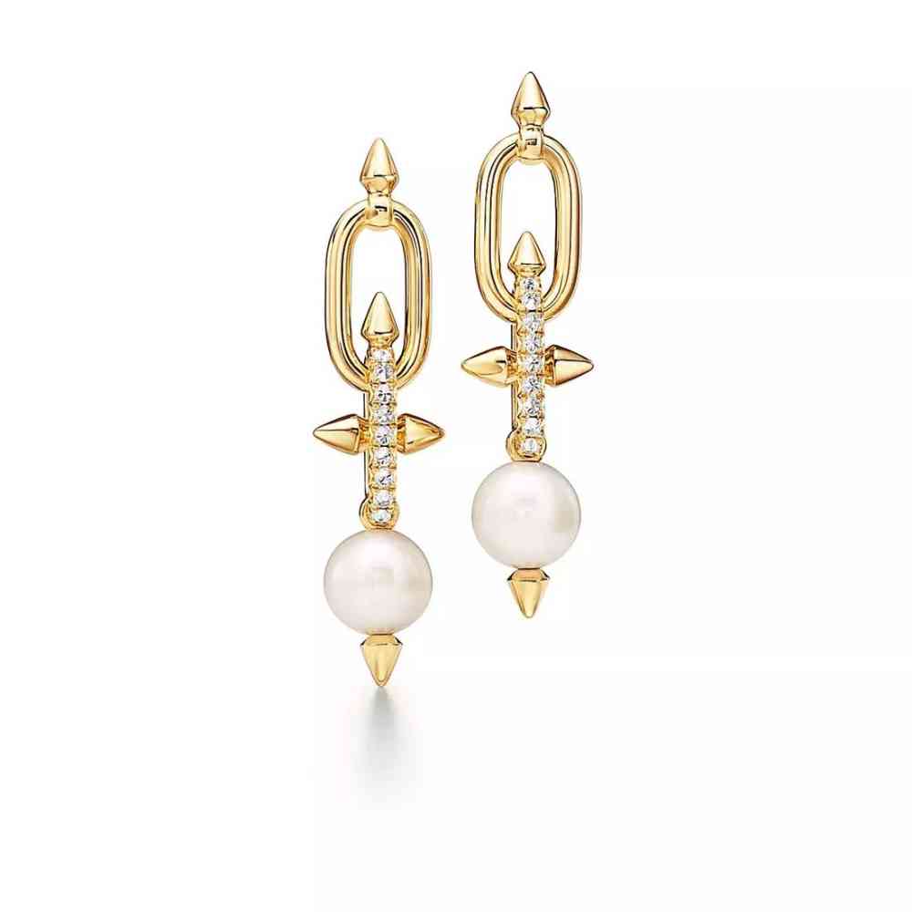 Tiffany Titan by Pharrell Williams Pearl 18k Rose Gold With Diamond Earrings