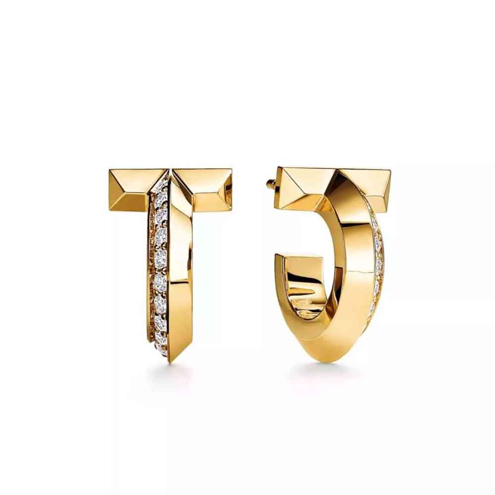 Tiffany T1 Hoop Earrings in 18k Yellow Gold with Diamonds