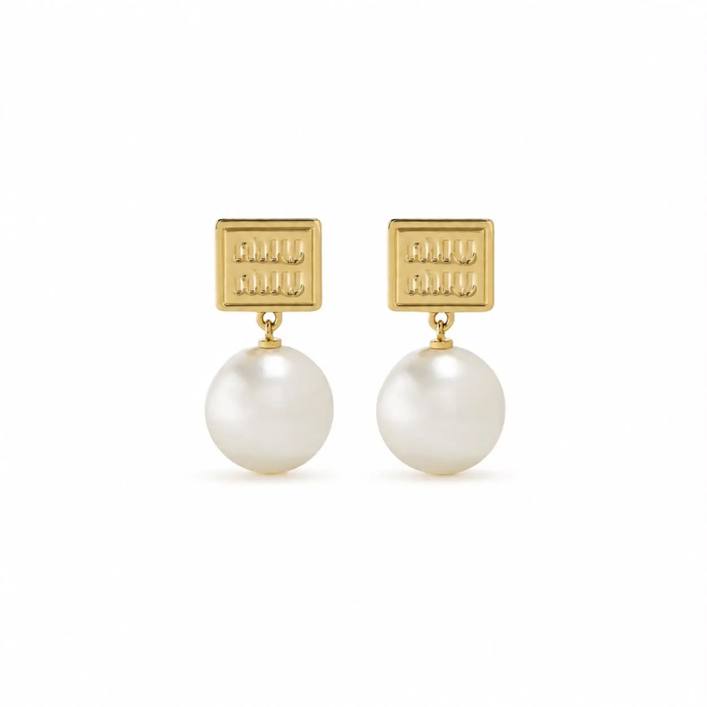 Miu Miu Metal and Synthetic Pearl Drop Earrings 5IO132_2F89_F0SAJ