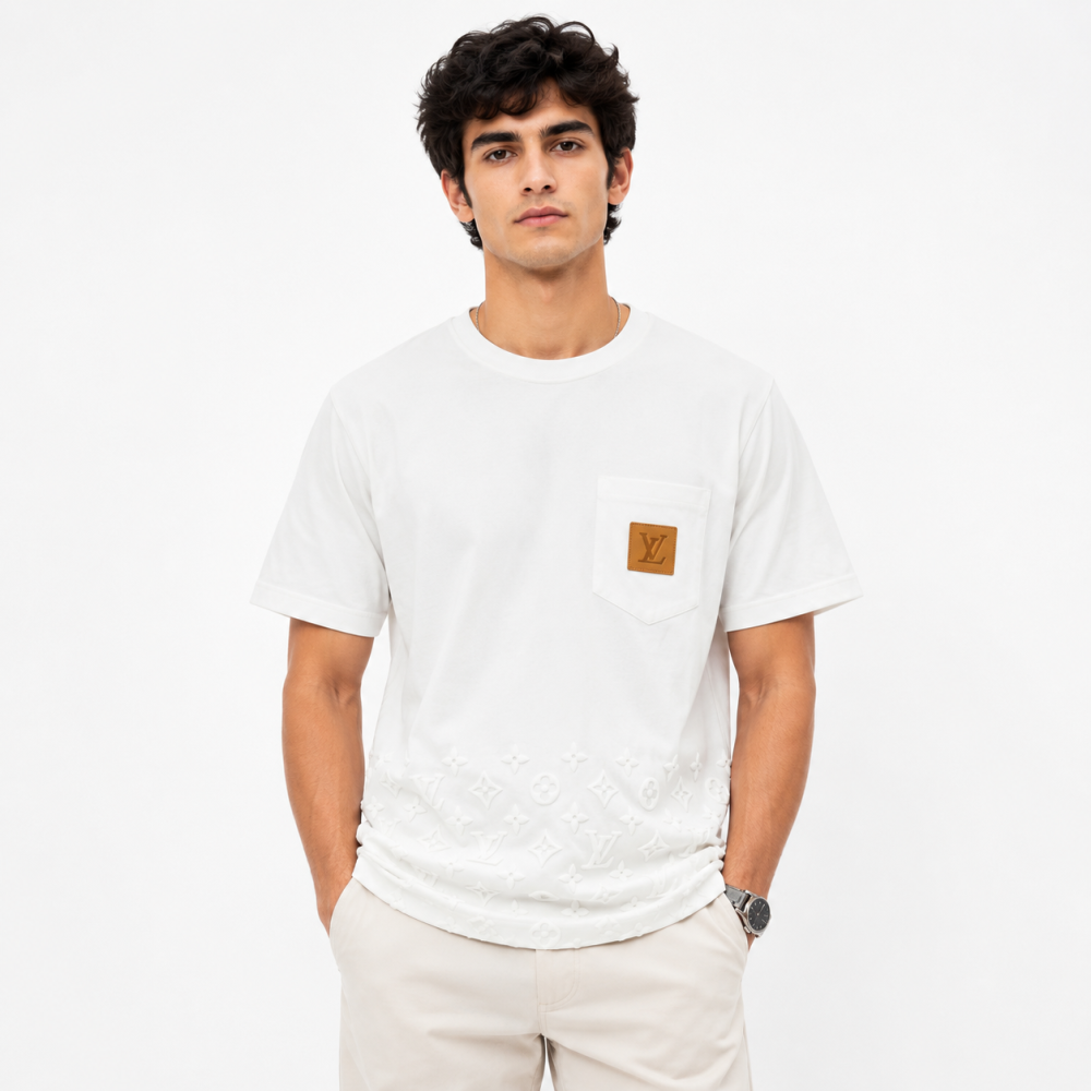 White Louis Vuitton Black Embroidered Monogram T-Shirt
