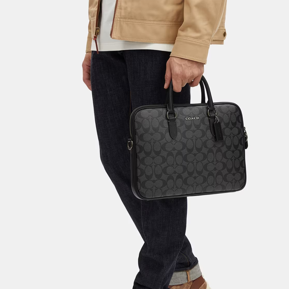 Coach Liam Compact in Signature Canvas Laptop Bag-thumb-3