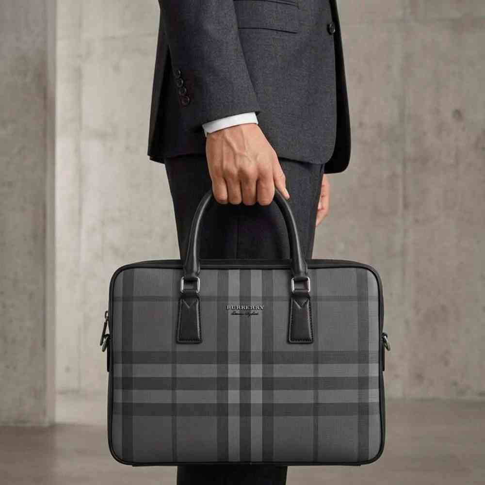 Burberry Ainsworth Grey Check Briefcase-thumb-1