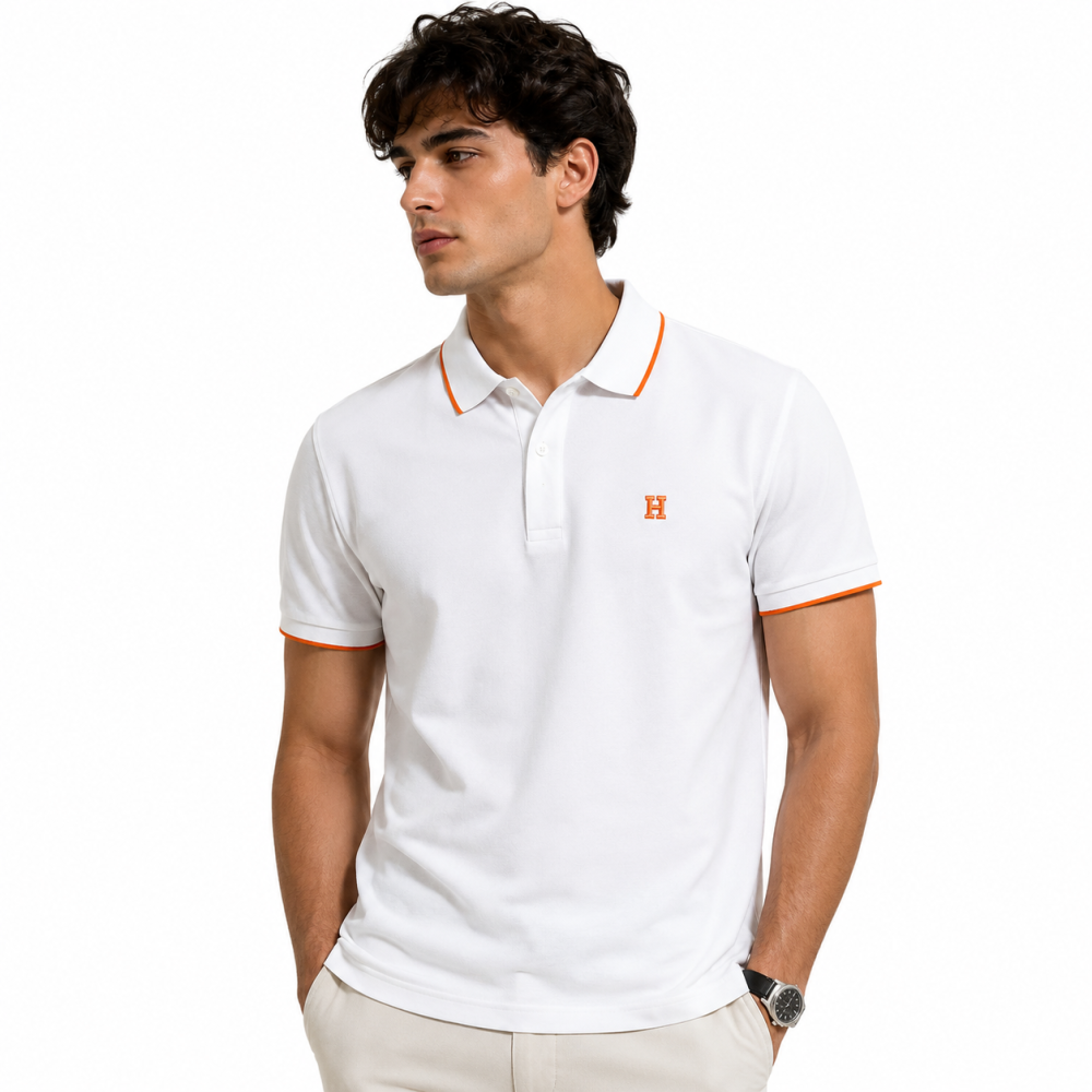 White Hermès H Logo Cream Polo T-shirt