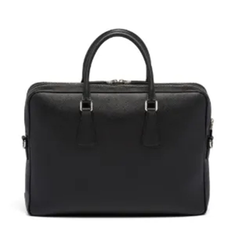 Prada Saffiano Black Leather Briefcase-1