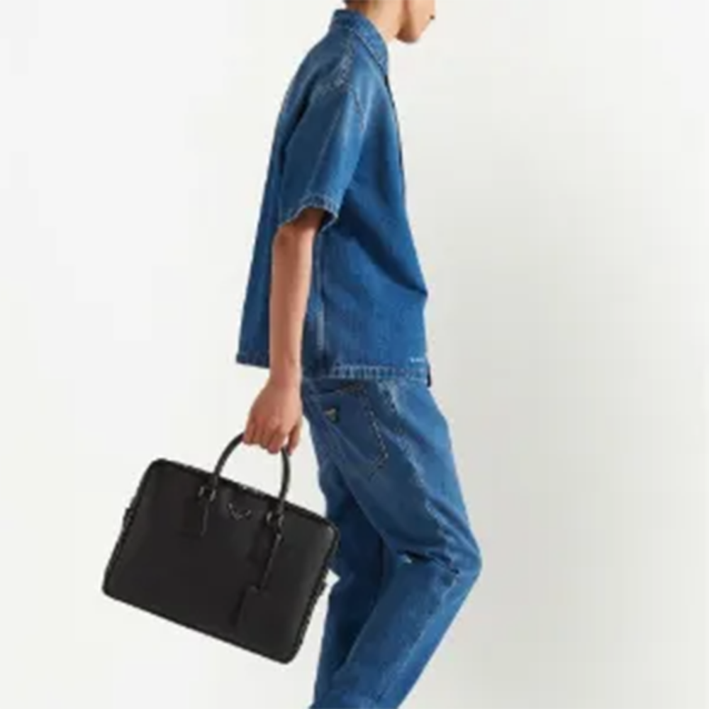 Prada Saffiano Black Leather Briefcase-2