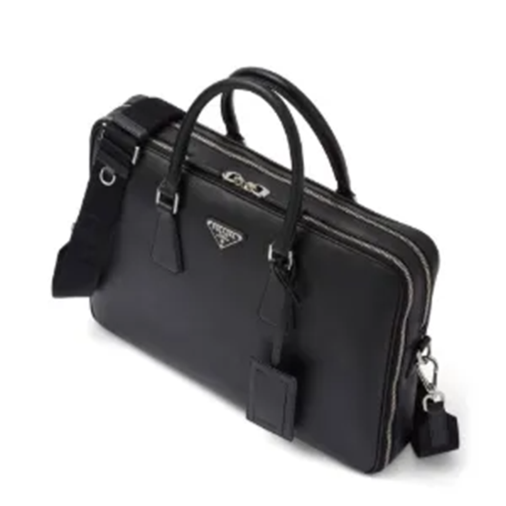 Prada Saffiano Black Leather Briefcase-3