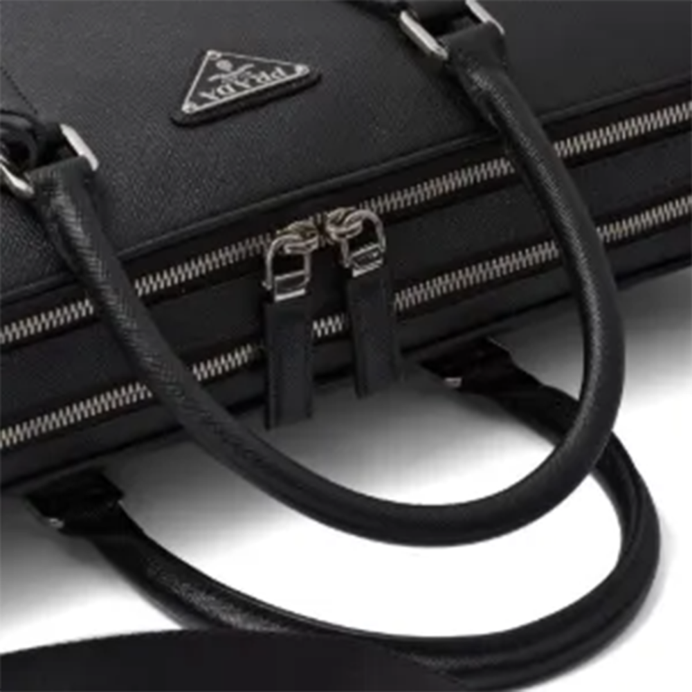 Prada Saffiano Black Leather Briefcase-4