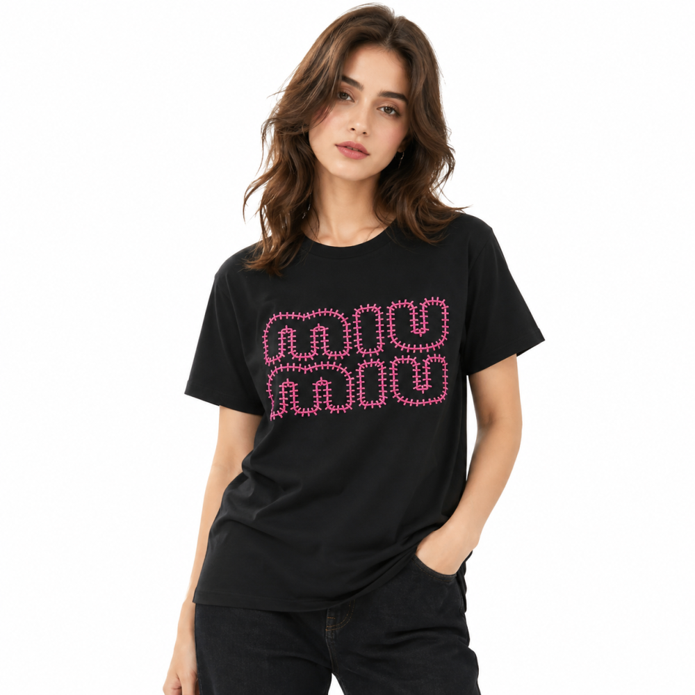 Black Miu Miu White Premium Collar T-shirt