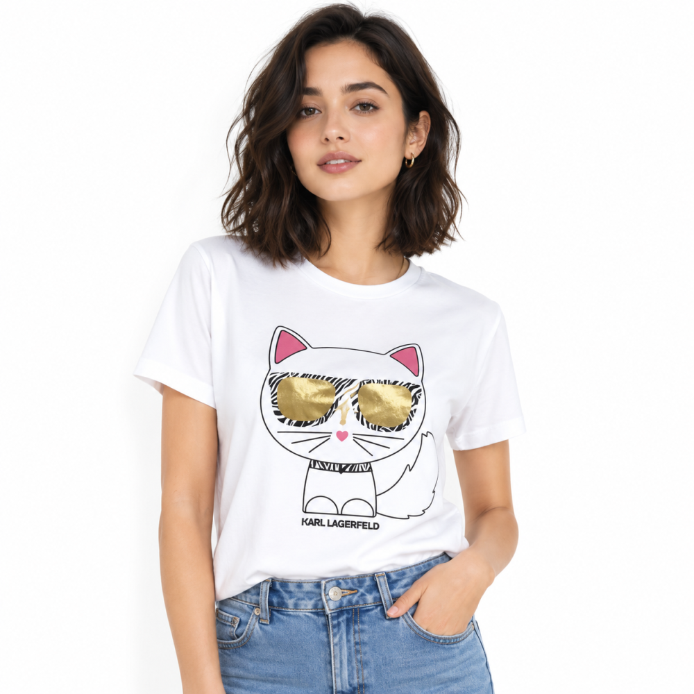 White Karl Lagerfeld Green Premium Quality Women T-shirt