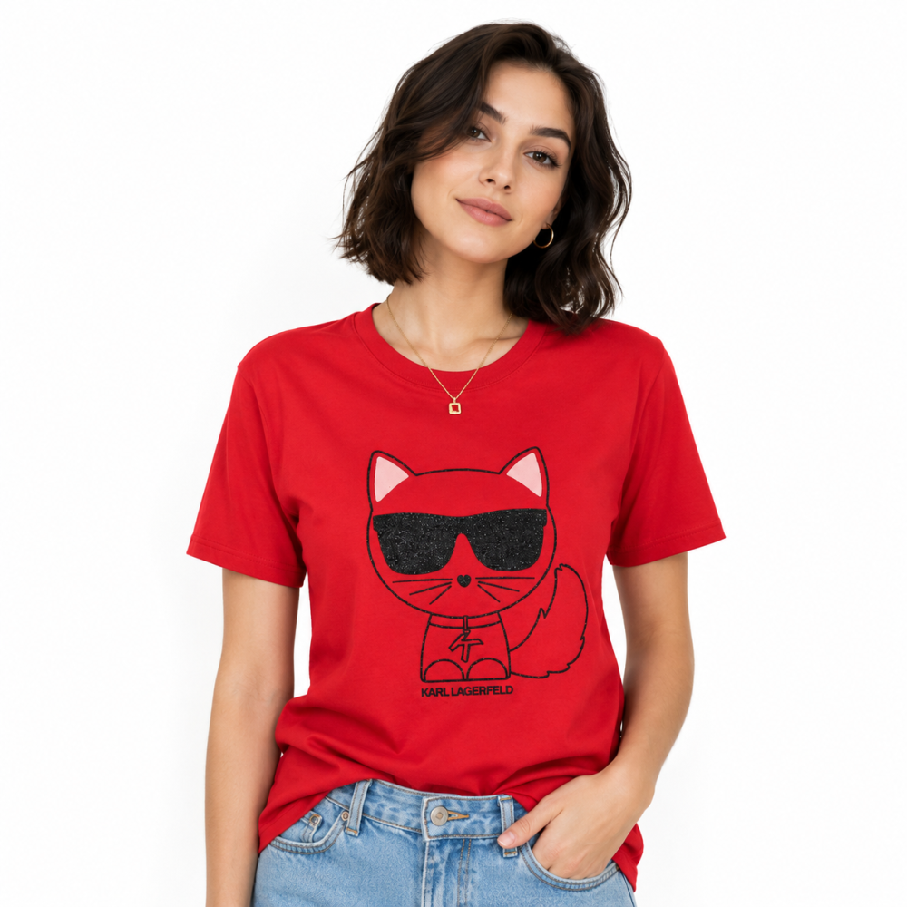 Red Karl Lagerfeld Green Premium Quality Women T-shirt