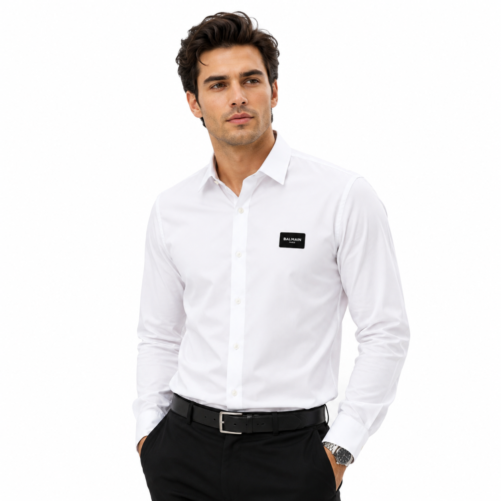 Balmain Embroidered White Premium Cotton Shirt