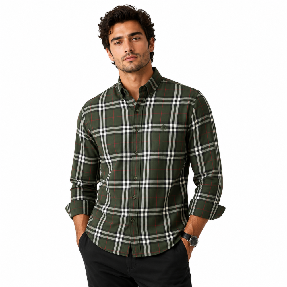 Green Burberry Brown Check Premium Quality Shirt