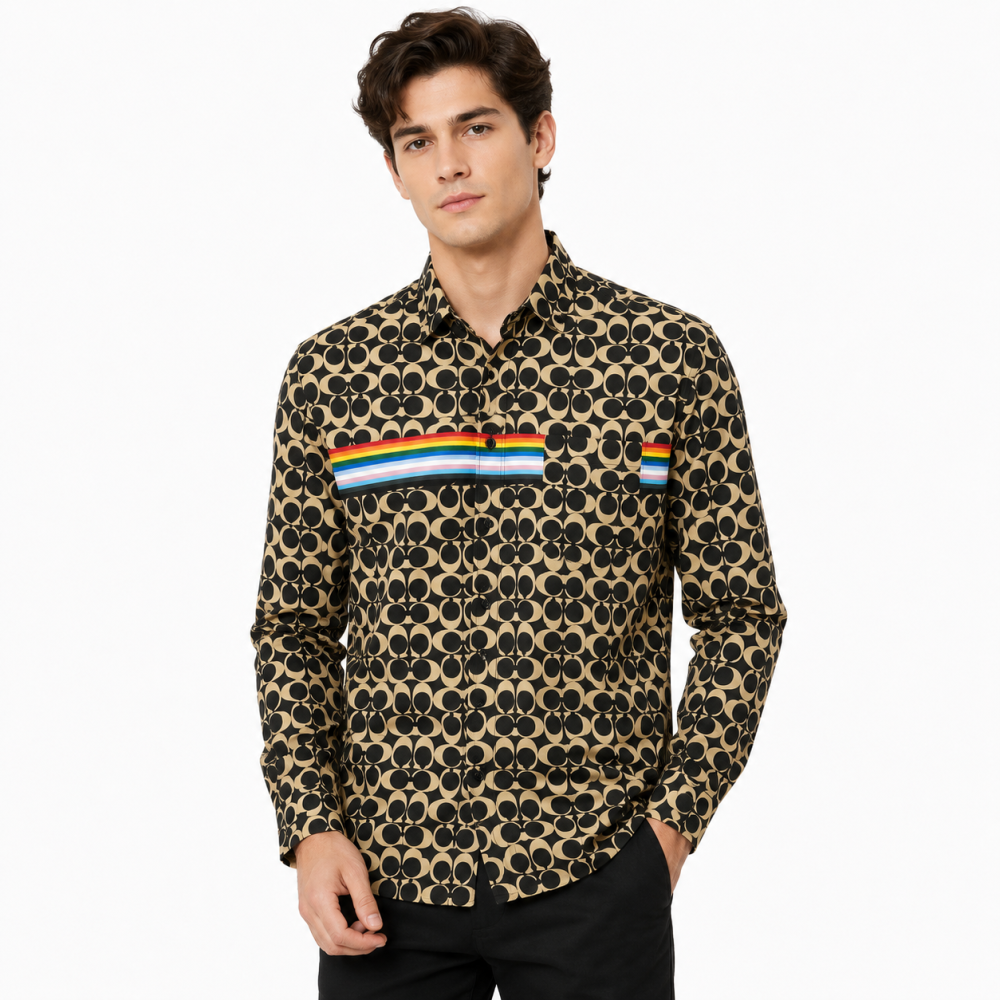 Black Coach Embroidered Brown Premium Cotton Shirt