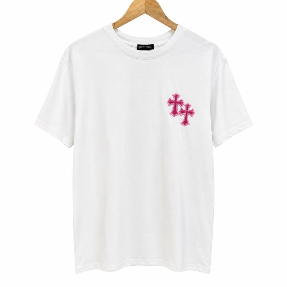 White Chrome Heart Pink Premium Quality T-Shirt