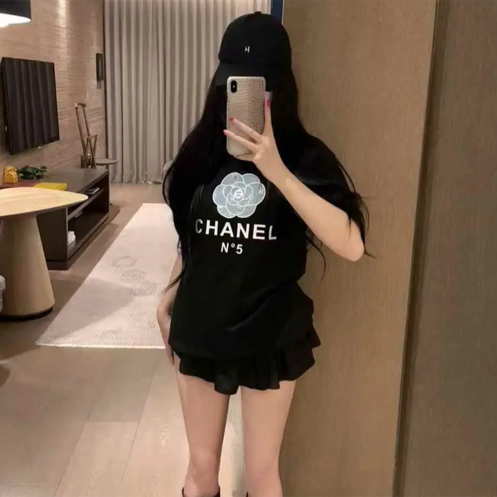 Chanel Camellia Flower Black Premium Quality T-Shirt