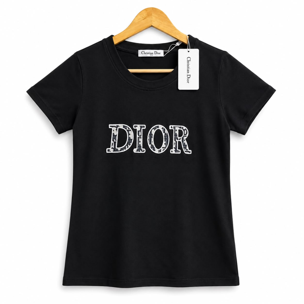 Black Dior Oblique Logo White Cotton T-Shirt